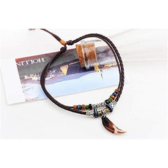 Men Leather Necklace Vintage Tribal Style Boho Hipppie Double Layered Braided - Picture 2 of 7